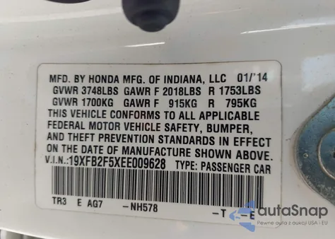 2014 Honda Civic Lx from USA, damaged, VIN 19XFB2F5XEE009628